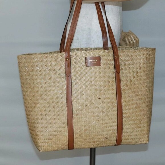 Jimmy Choo Studs Tote Bag Straw Beige Auth BA5421 - Picture 1 of 13